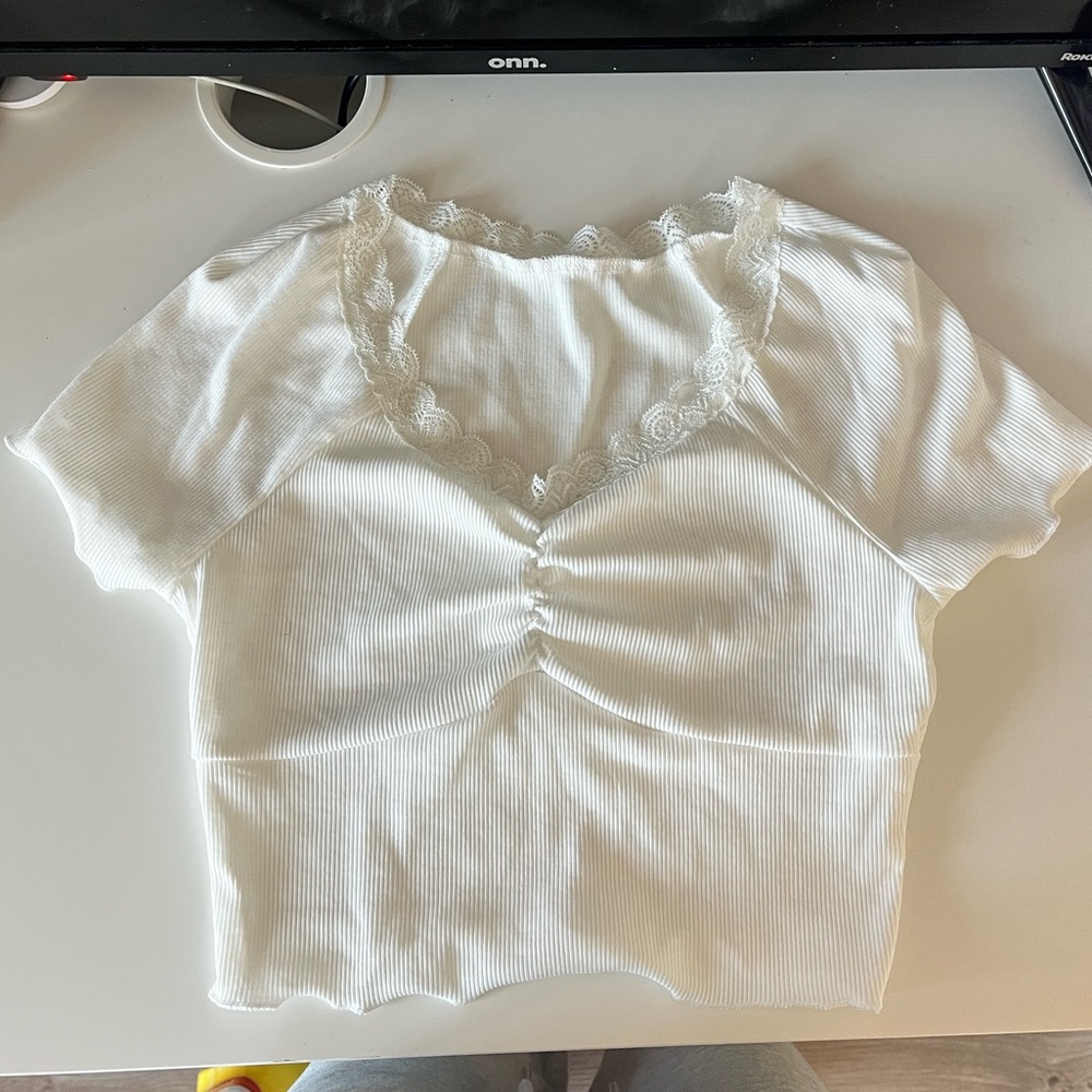 Women’s White Lacey Short-Sleeve Top